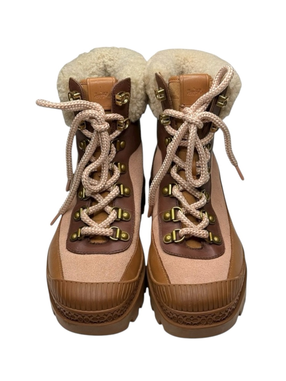 Coach 𒀭 Talia Chic Lug Sole Shearling Lined Bootie 𒀭Camel Pink Blush 𒀭 6M 𒀭 - Picture 9 of 16